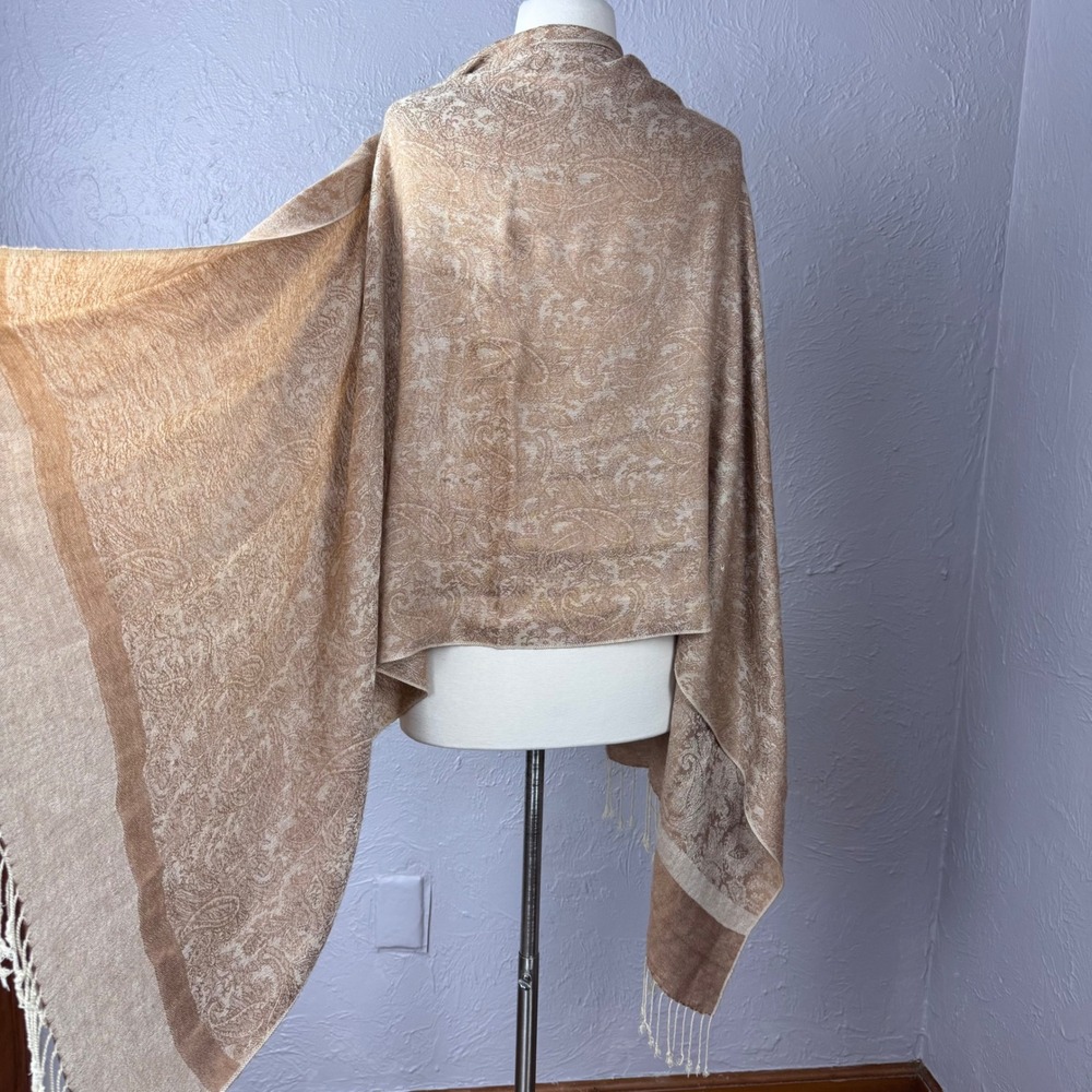 Vintage gold paisley bohemian wrap scarf fringe Festival large pashmina shawl